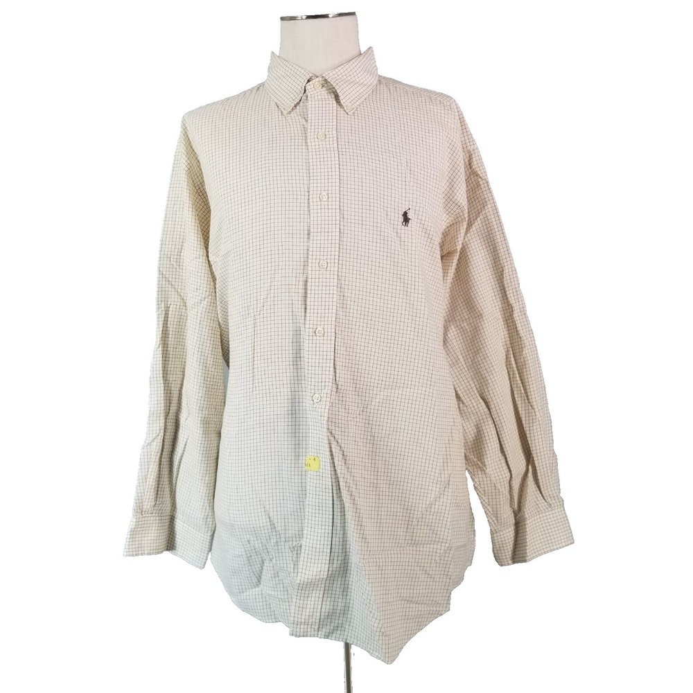 Ralph Lauren shirt men's XL extra large 17.5 Yarmouth beige checkโ long sleeve